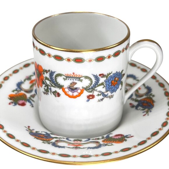 Limoges France Ceralene A Raynaud Vieux Chine Demitasse Cup Saucer Set Gold Trim - Picture 4 of 11